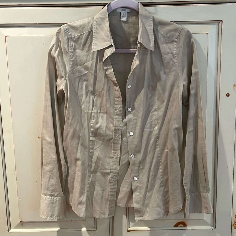 J.Crew button-down blouse, beige with metallic shimmer